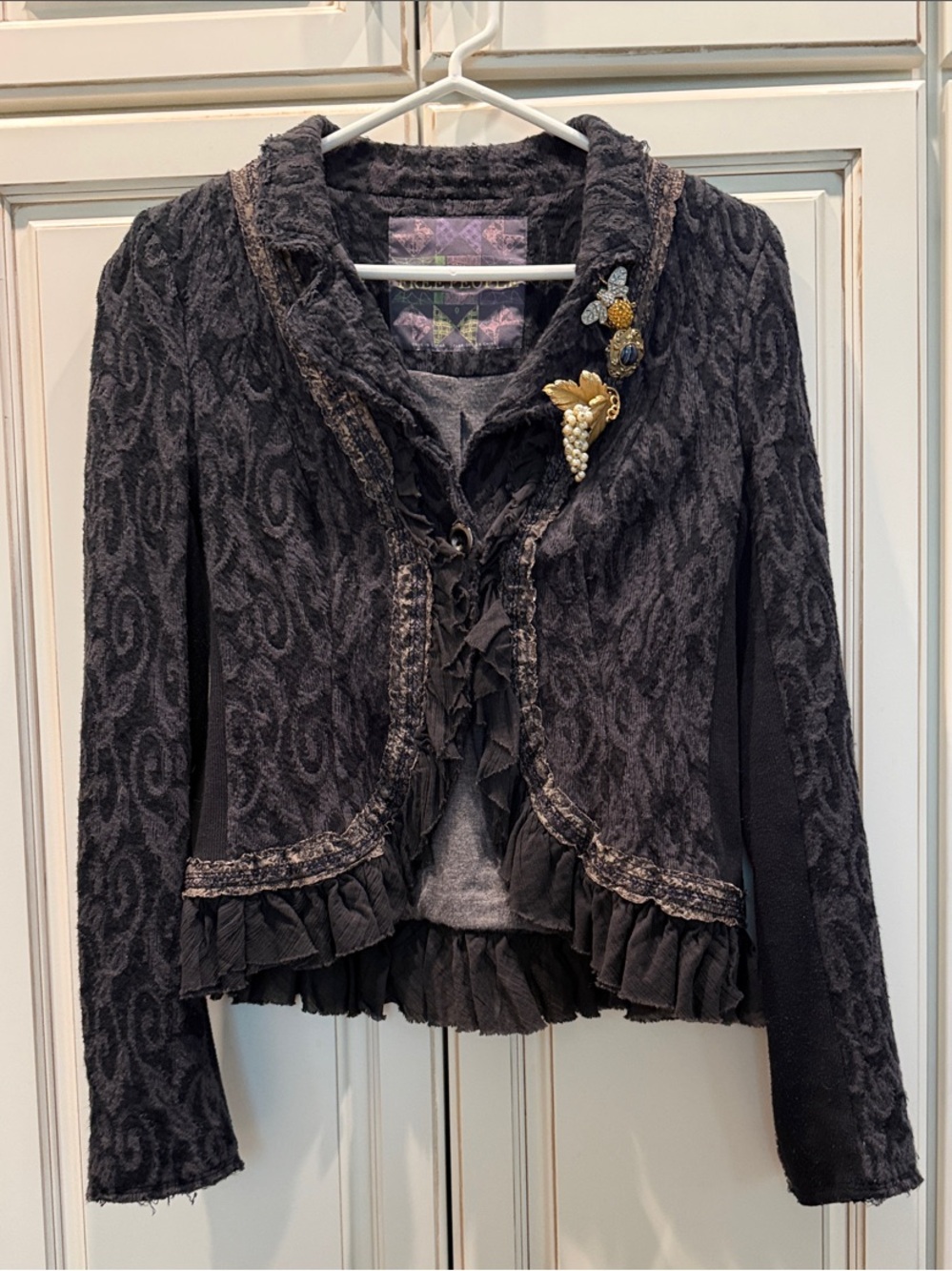 Free People Women's Black Ruffle Trim Jacket